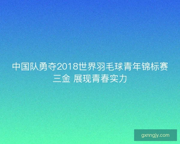 中国队勇夺2018世界羽毛球青年锦标赛三金 展现青春实力