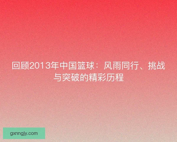 回顾2013年中国篮球：风雨同行、挑战与突破的精彩历程