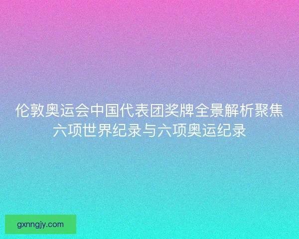 伦敦奥运会中国代表团奖牌全景解析聚焦六项世界纪录与六项奥运纪录
